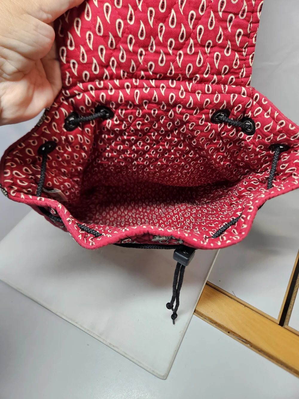 Vera Bradley Red Bandana Print Quilted  Drawstring Tote Backpack Bag
